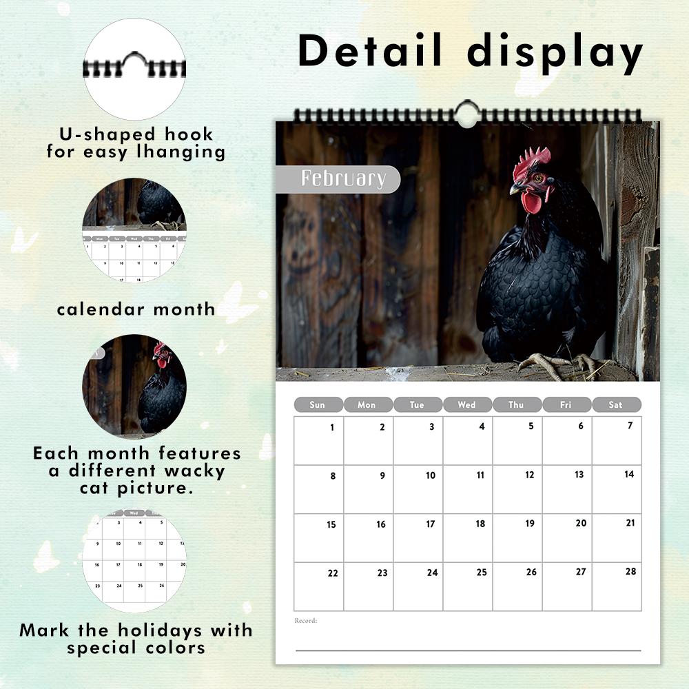 1 buc Calendar Abstract cu Găini 2026, Calendar de Perete Umoristic, 12 Designuri Unice, Cadou Perfect pentru Zile de Naștere, Crăciun, Anul Nou.