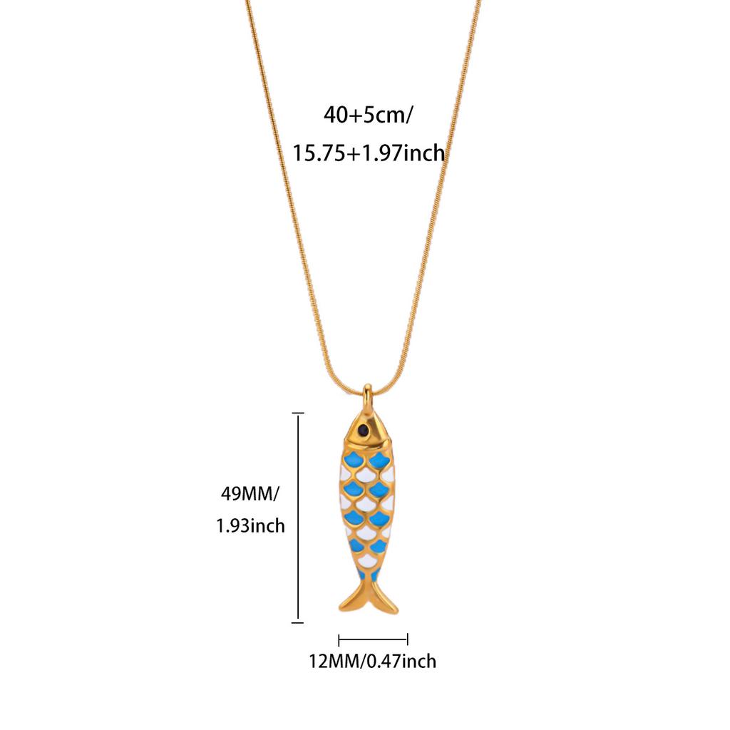 Colored Enamel Fish Pendant Necklace For Women Men Charm Marine Life Female Necklace Snake Chain Cute Stainless Steel Jewelry