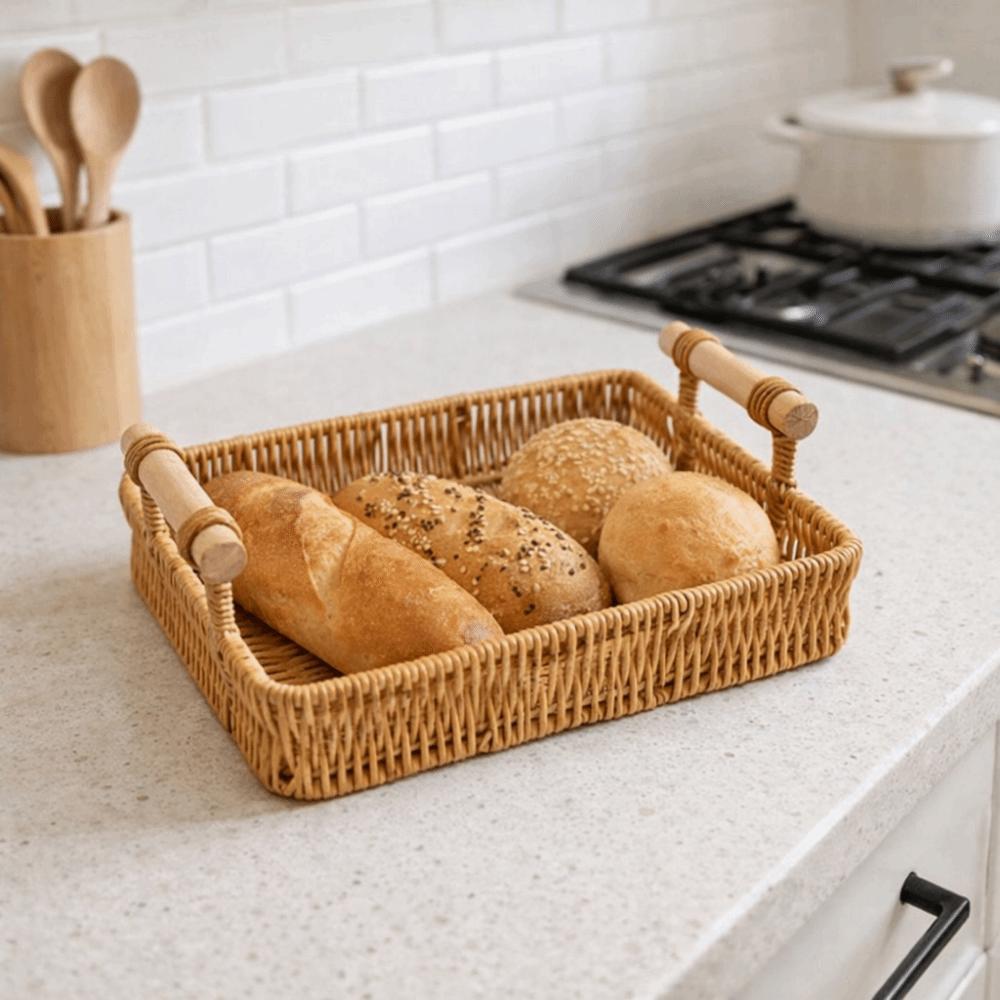 Handmade Imitation Rattan Storage Basket Rectangular Dry Fruit Storage Tray Living Room
