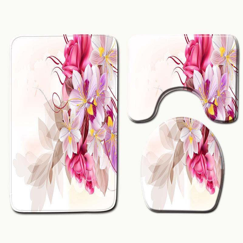 Peony Toilet Three-Piece Bathroom Floor Mat Doormat Combination