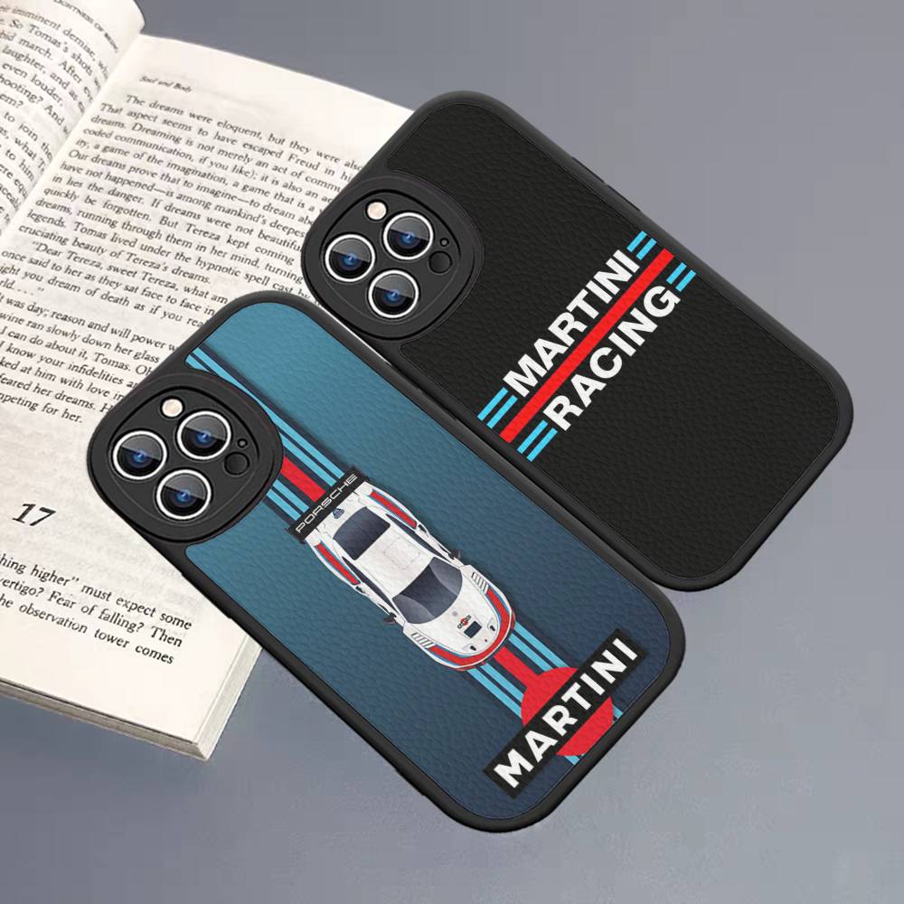 M-Martini Racing Horizontal Stripe For IPhone 16 15 14 13 12 11 Pro Max Plus Shockproof Leather Soft Phone Cover