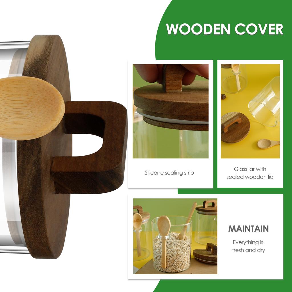 3Pcs Glass Airtight Food Jars Kitchen Storage Bottles with Bamboo Lid and Spoon 450/800ml Coffee Bean Jar For Spice Powder Candy