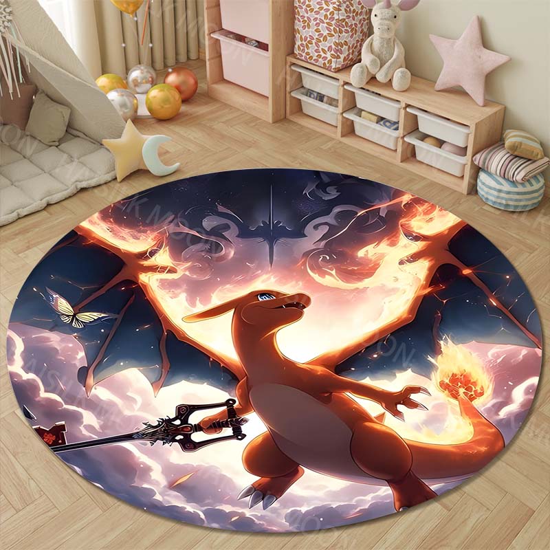 3D HD Bulbasaur Cartoon Round Carpet Kids Living Room Rug Camping Picnic Mats Flannel Anti-Slip Rug Yoga Mat Next Day Shipping