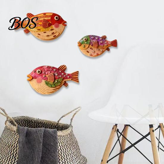 Fish Wall Sign 3Pcs/Set Vintage Puffer Decoration, Coastal Wooden Hanging Ornament, Decor Nautical Ocean Theme Art for Bathroom, Living Room Artwork