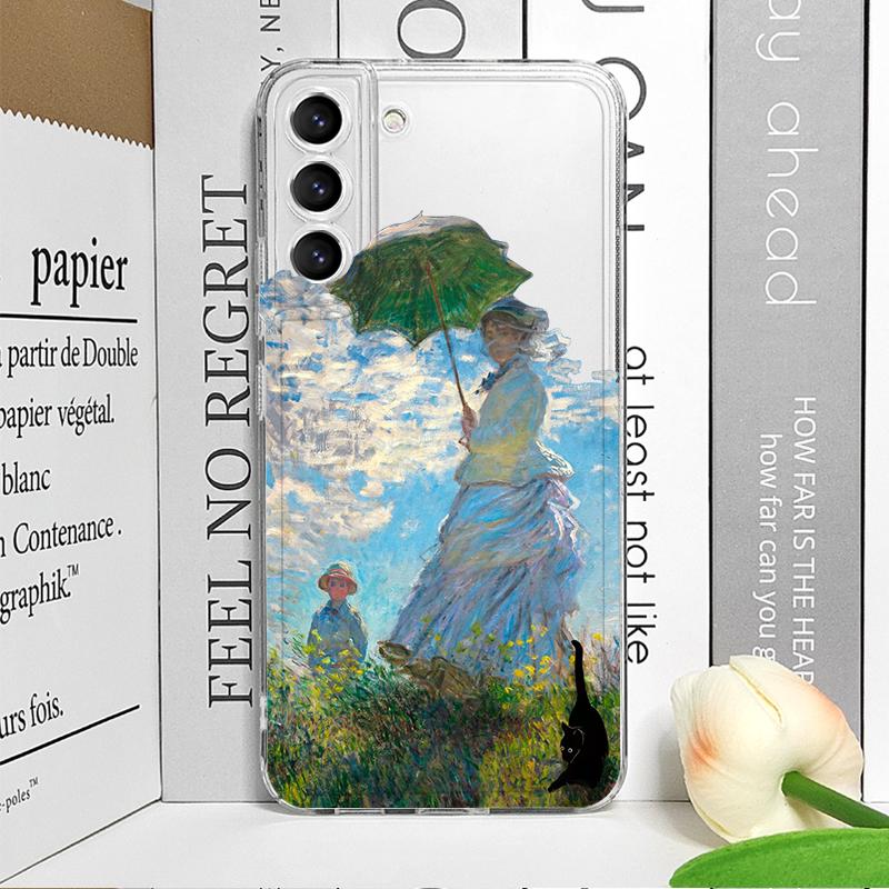 Vintage Oil Painting Van-Gogh Black Cat Phone Case for Samsung Galaxy A14 A16 A55 A54 A36 A53 A13 A15 A25 5G Scenery Clear Cover