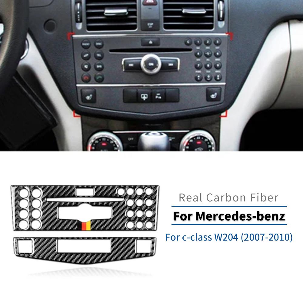 Real Soft Carbon Fiber Sticker for Mercedes Benz W204 2007 2008 2009 2010 Central AC CD Control Panel Interior Trim Accessories.