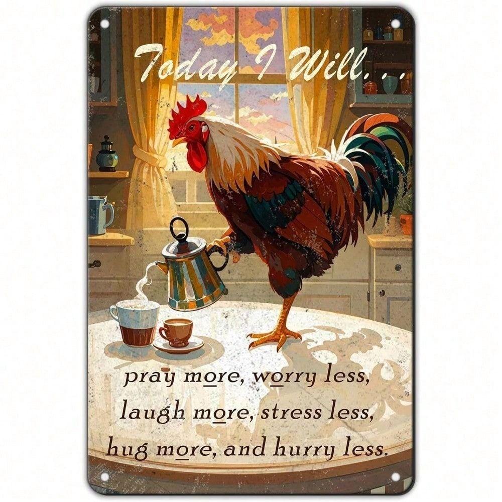 

Tin Sign Rooster for Farmhouse Kitchen Wall Decor 12x8 Inch Gift