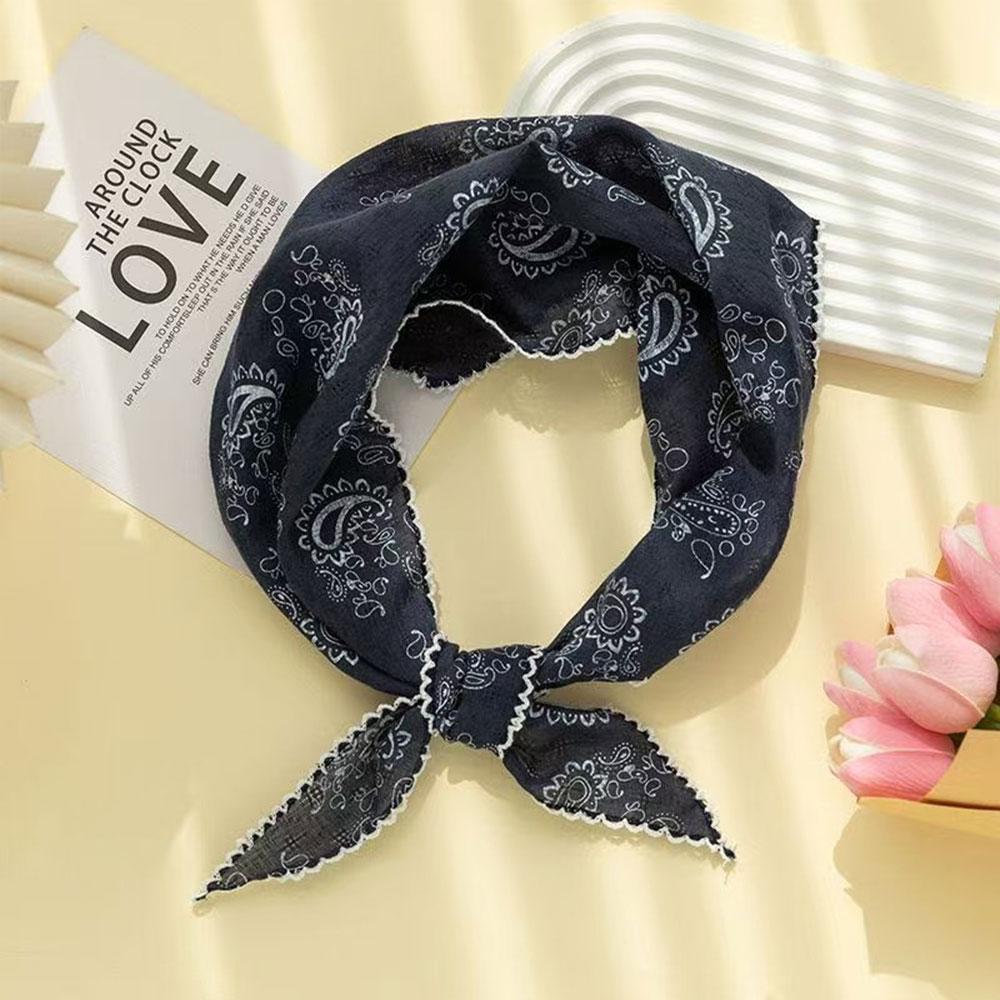 

Retro Paisley Cotton Linen Scarf Lightweight Triangle Shawl Thin Head Wrap Headscarf Flower Print Neck Scarf Hair Ties Bandanas тёмно-синий