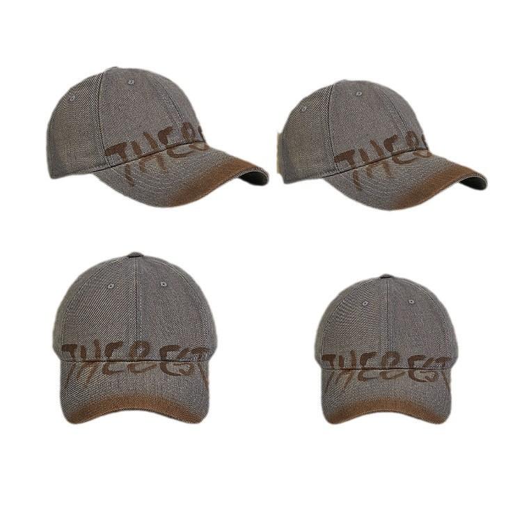 American Retro Letter Gray Baseball Cap Women's Wide Brim Big Face Showing Face Small Cap Versatile Big Head Circumference Hat