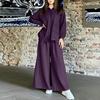 Women's Long Sleeve Button Front Shirt and Wide Leg Pants Set in 7 Colors