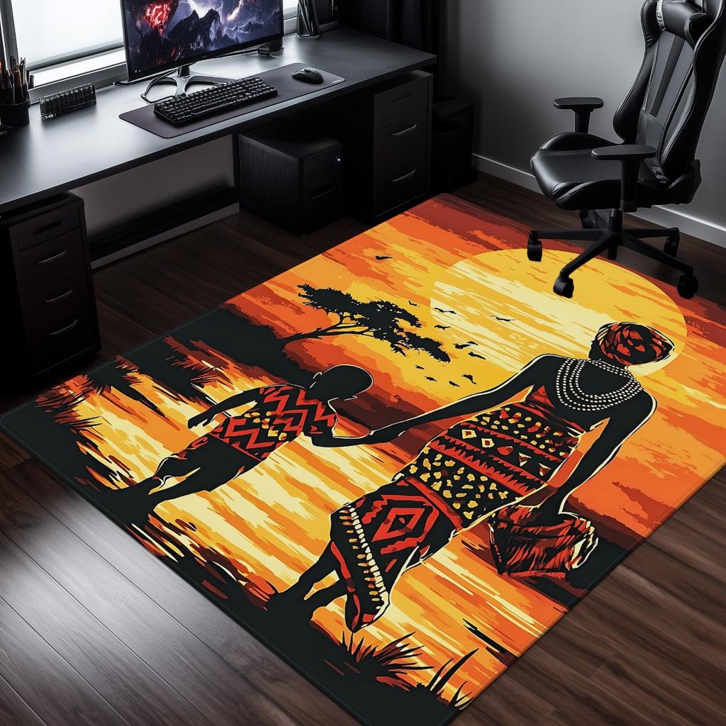 African Tribal Sunset Scene Crystal Velvet Rug Ethnic Home Decor Cultural Floor Mat Living Room Artistic Carpet