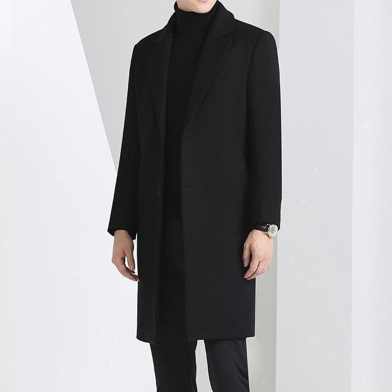 Men's 2025 Winter Korean Style Woolen Coat: Trendy Mid-Length Thick Thickened British Windbreaker