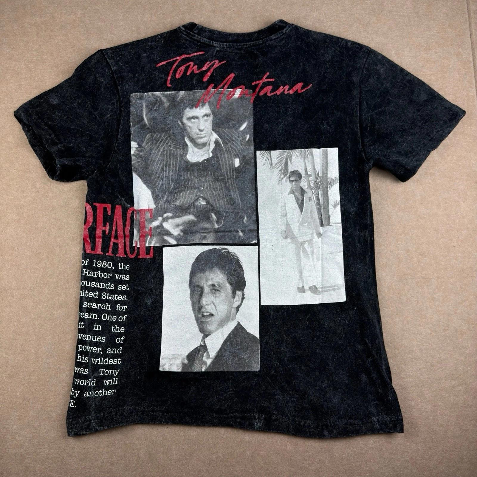 Scarface Shirt Small Black Acid Wash Tony Montana Graphic Movie Tee 4XL