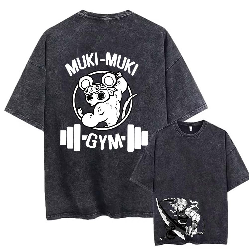 

Унисекс Аниме Футболки с кислотной стиркой 100% хлопок Ретро стиль Харадзюку Принтованные Футболки с варкой Оверсайз Спорт и отдых Хип-хоп 4XL