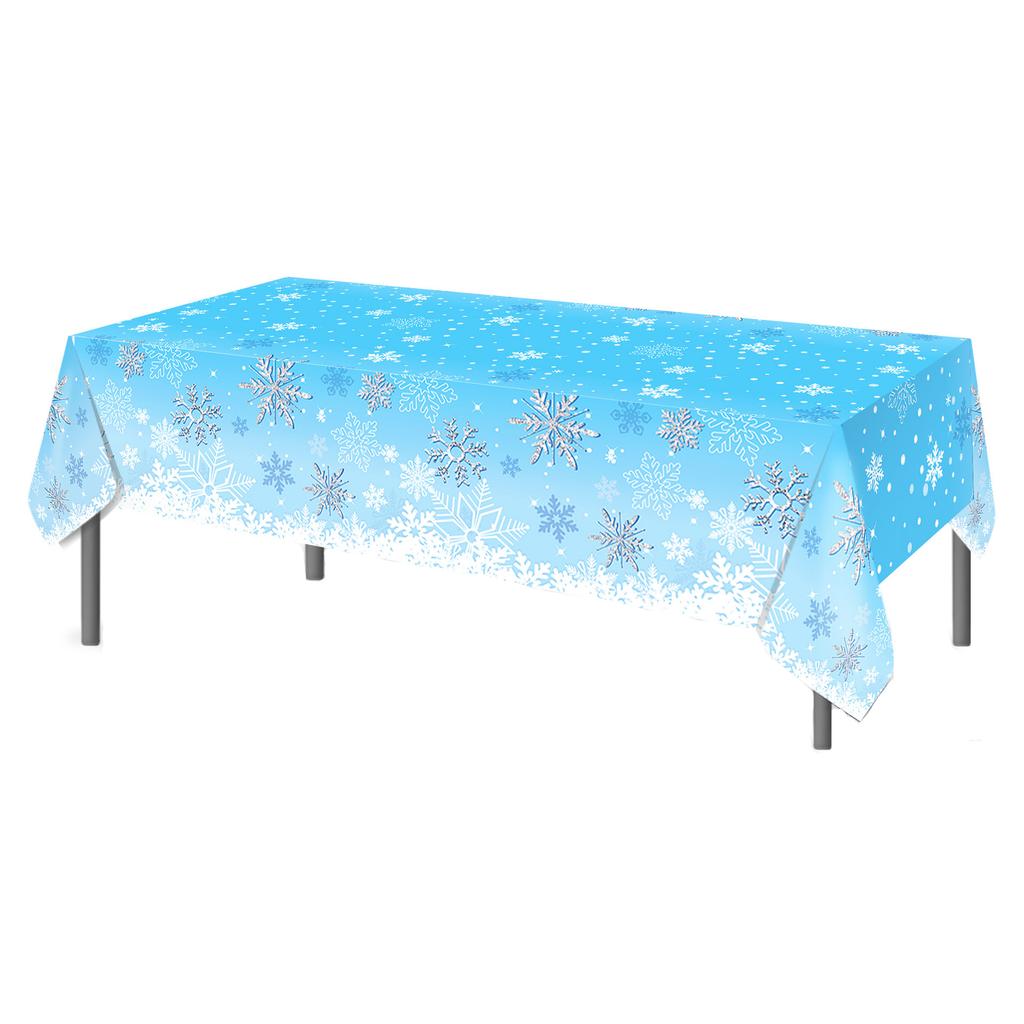 Snowflake Tablecloth Winter Frozen Party Decoration White Snowflake Disposable Plastic Table Cover Christmas Girl Birthday Party
