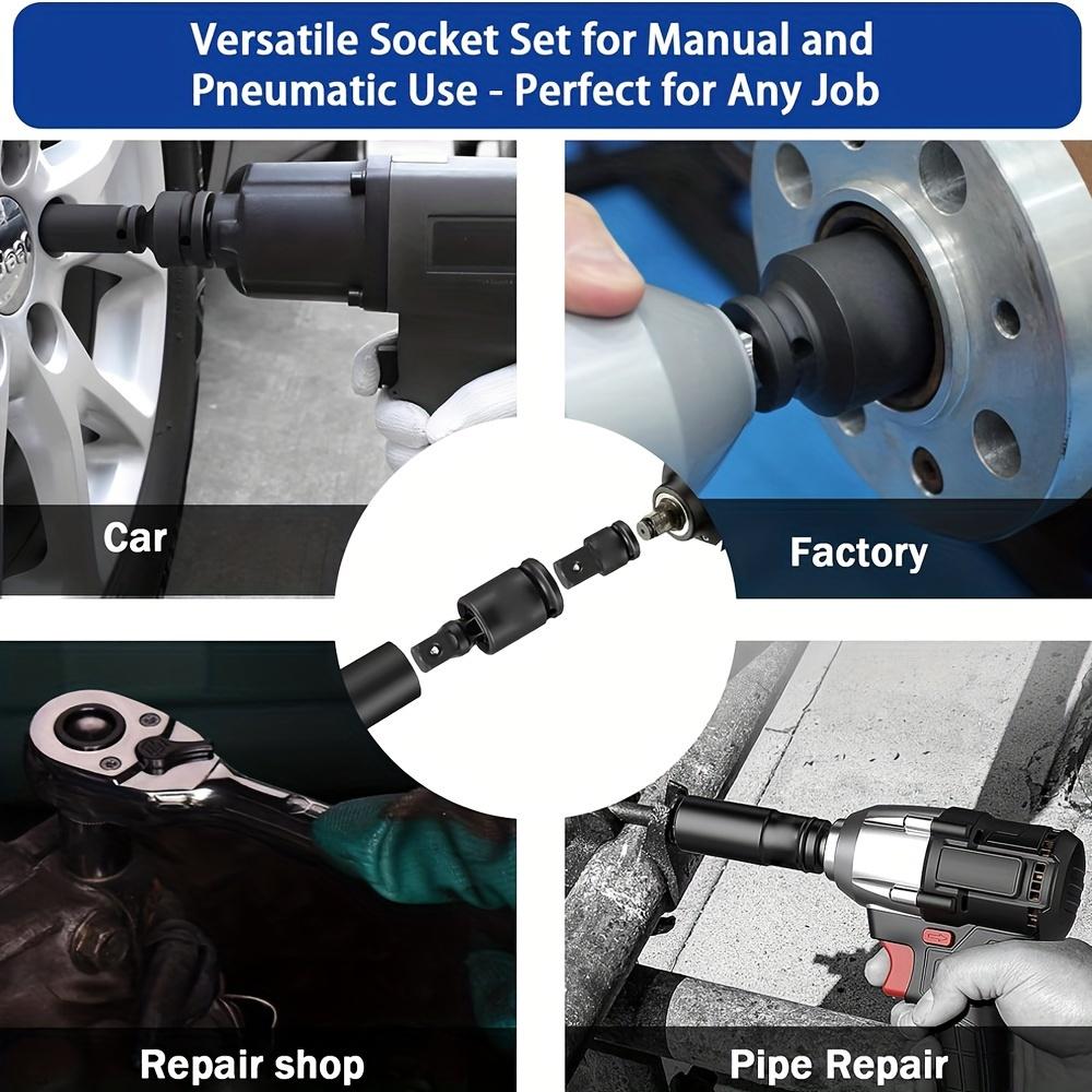 11pcs Impact Adapter and Reducer Set and Universal Joint Swivel Socket Adapter Set,1/4"3/8"1/2"3/4"1"Drive Socket Adapter Set
