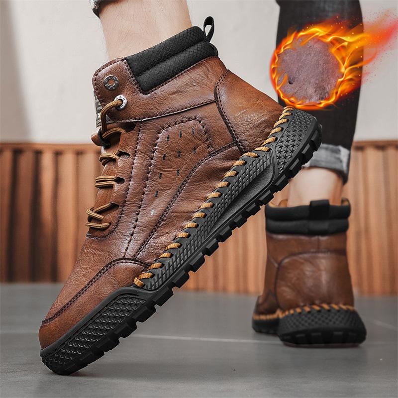 Pánská retro volnočasová obuv Podzim/Zima Hovězí štípenka Pánské boty Pohodlné motocyklové boty Zimní boty