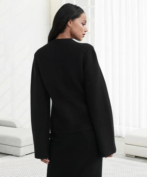 Women's Button Open-front Cardigan Long Sleeve Casual Knitted Coat Round Neck Sweater