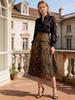 ZA Women's 2026 Spring European & American Style High Waist Gold Jacquard Midi Skirt