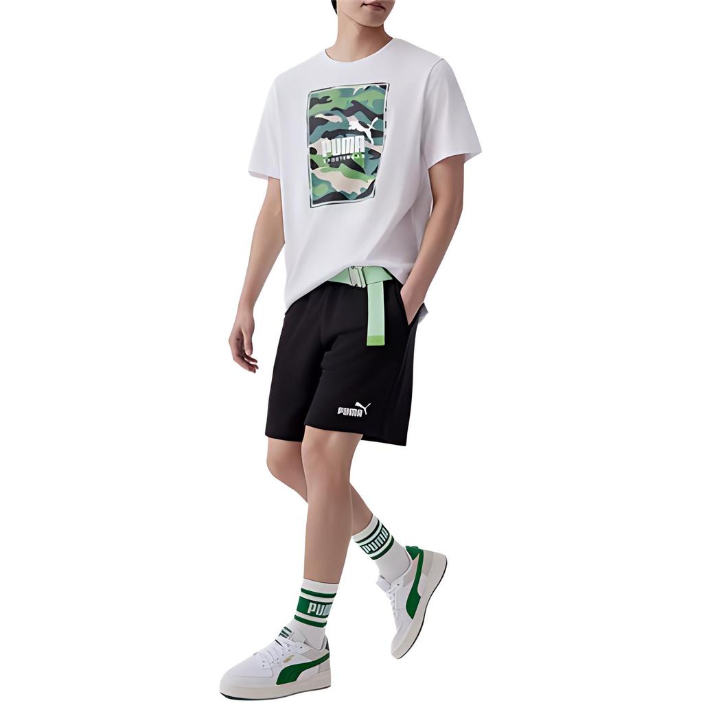 Puma BOX LOGO T Shirts Men's White Crew Neck Moderate Straight Fit 683438-02