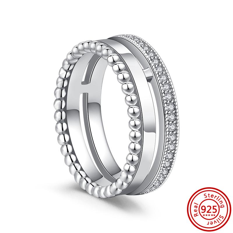 

100% стерлингового серебра S925, кольцо на палец Pantaro, штабелируемое, с бесконечным цветком, корона принцессы, сердце, сверкающие тонкие кольца, свадебные украшения 7