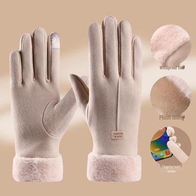 Touchscreen-Winterhandschuhe aus Samt für Damen – winddicht, pelzgefüttert, ideal für Outdoor-Aktivitäten und zum Radfahren.