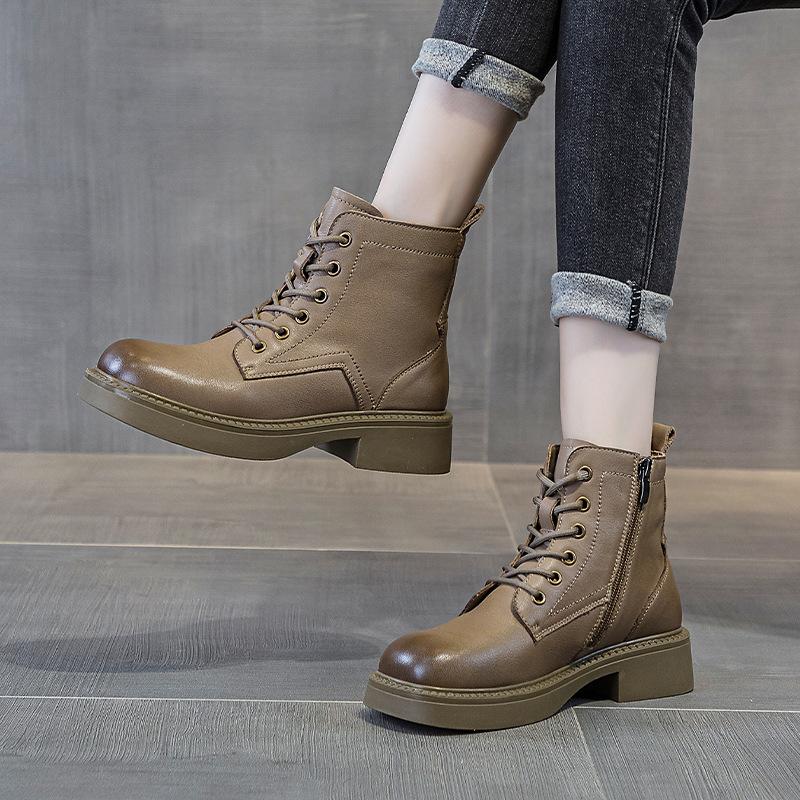 The First Layer of Cowhide Martin Boots for Women's Autumn and Winter 2025 New Retro Leather British Style Platform Women's Short Boots