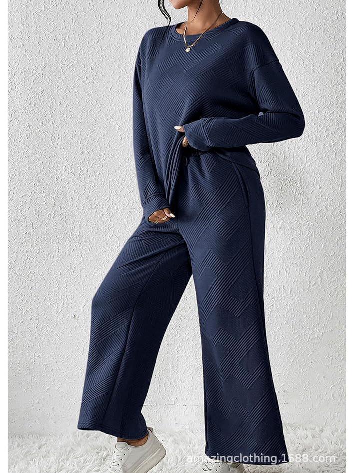 Autumn/Winter Solid Color Textured Casual Women's Loose Two-piece Suit Set