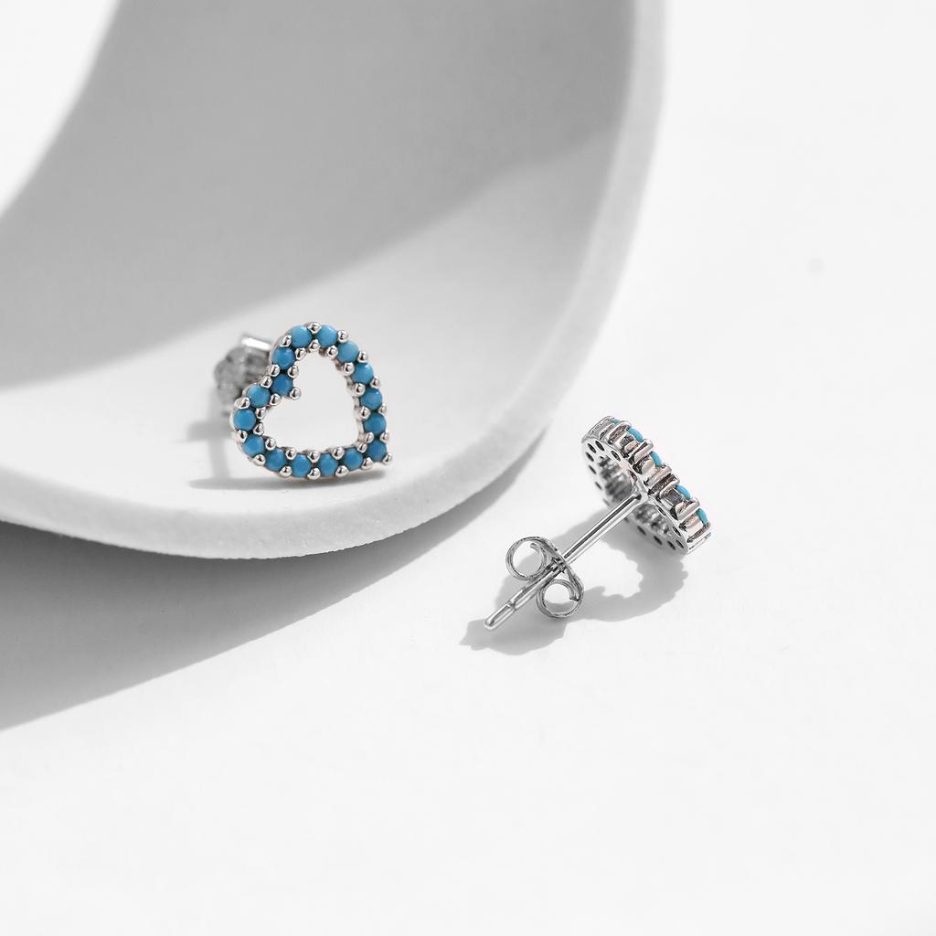 Simple 925 Sterling Silver Exquisite Romantic Turquoise Hearts Stud Earrings For Women Birthday Gifts Jewelry