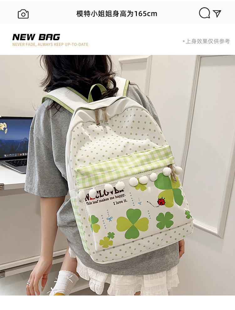 Schoolbag Japanese small clear four-leaf clover backpack women's lightweight large-capacity junior high school schoolbag high-value college student
