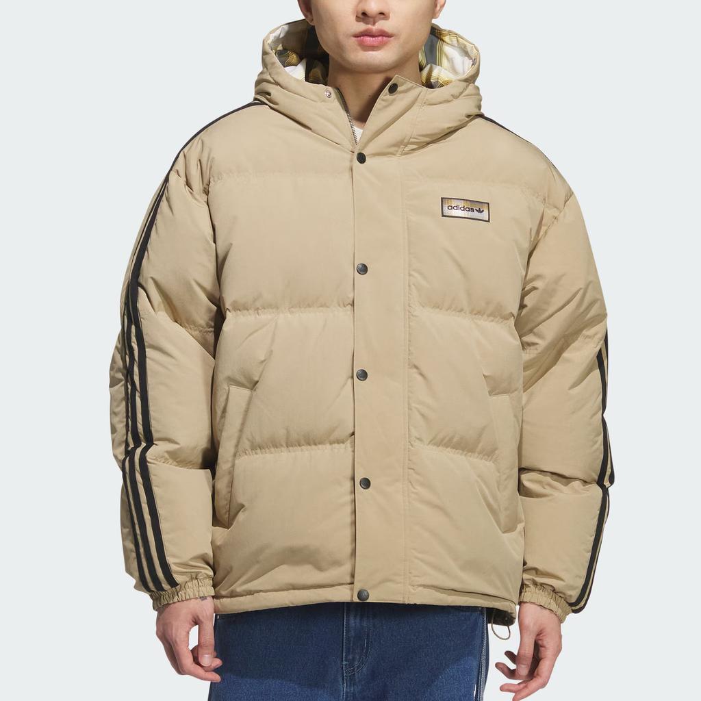 Adidas Originals FW25 Wendbare Daunenjacke Gestreift Warm Doppelseitig Sportlich Entendaunen Kapuze Langarm Daunenjacke Herren Jacke KF9278
