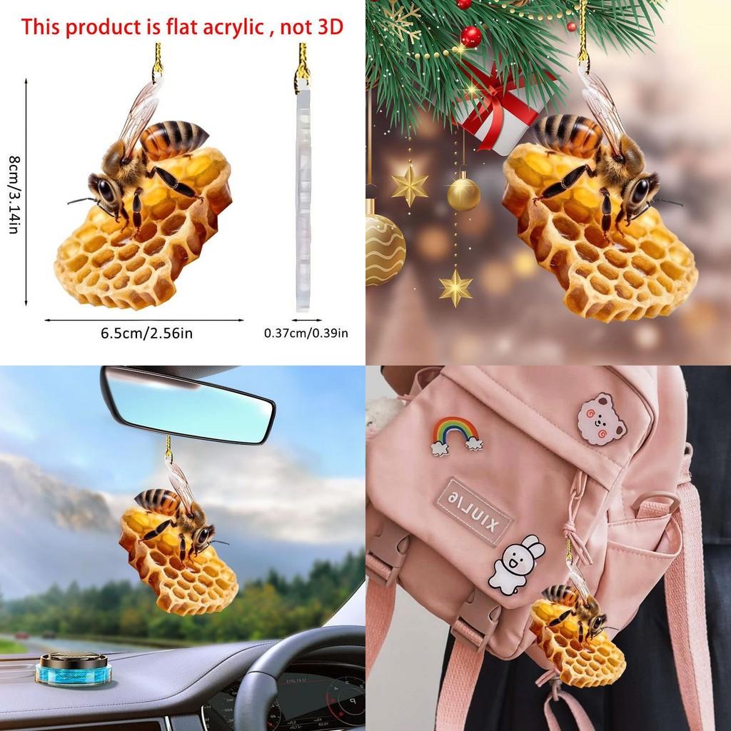 Charming 2d Acrylic Bee Honeycomb Themed Hanging Ornament For Car Interior Decoration