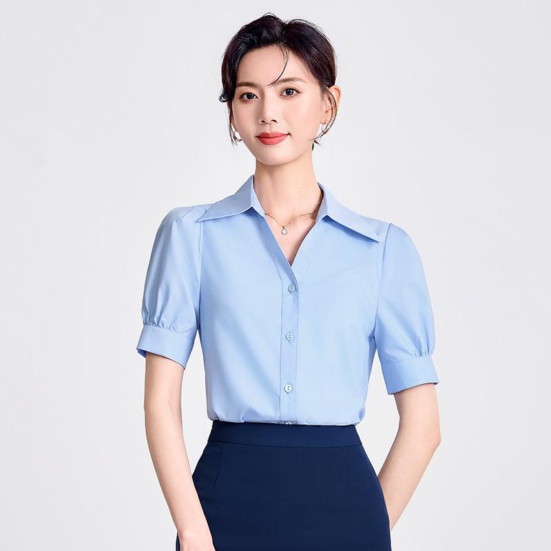 Women's White Short Sleeve Professional Shirt for Summer Interviews and Formal Wear