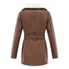 Long-sleeved plus velvet leather jacket women's lapel double-headed zipper belt warm jacket