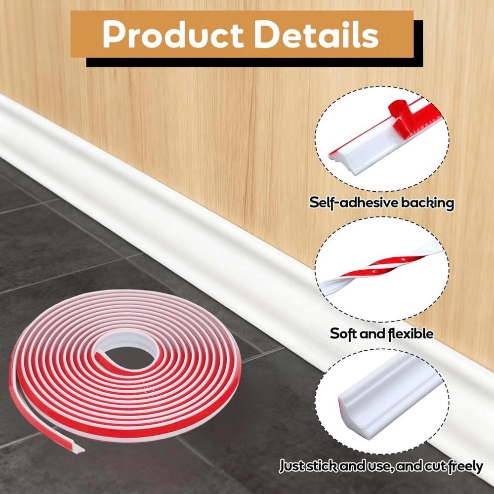 1pc 2m/3metersX19mm Peel and Stick Baseboard Molding Trim Flexible Self-Adhesive Wall Base Moulding Trim Caulk Strip