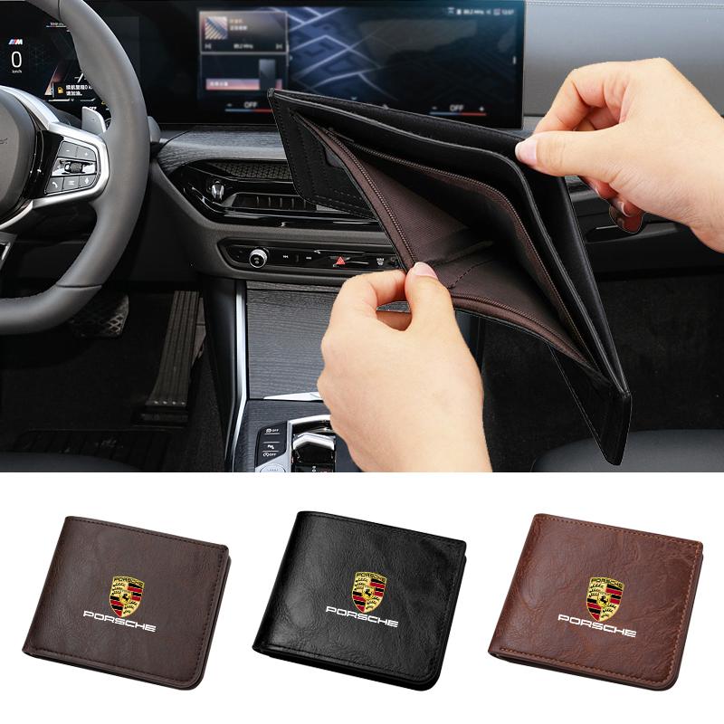New Leather Car Purses Driver License Credit Card Wallet Money Bag For Porsche Cayenne Panamera Macan 911 718 Taycan Boxster 918