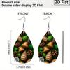 Autumn Thanksgiving/Christmas Gift Leather Women's Fashion Drop Earrings, Brown/Green Leaves Pinecone Patterned Design PU Earrings Jewelry for  Wear