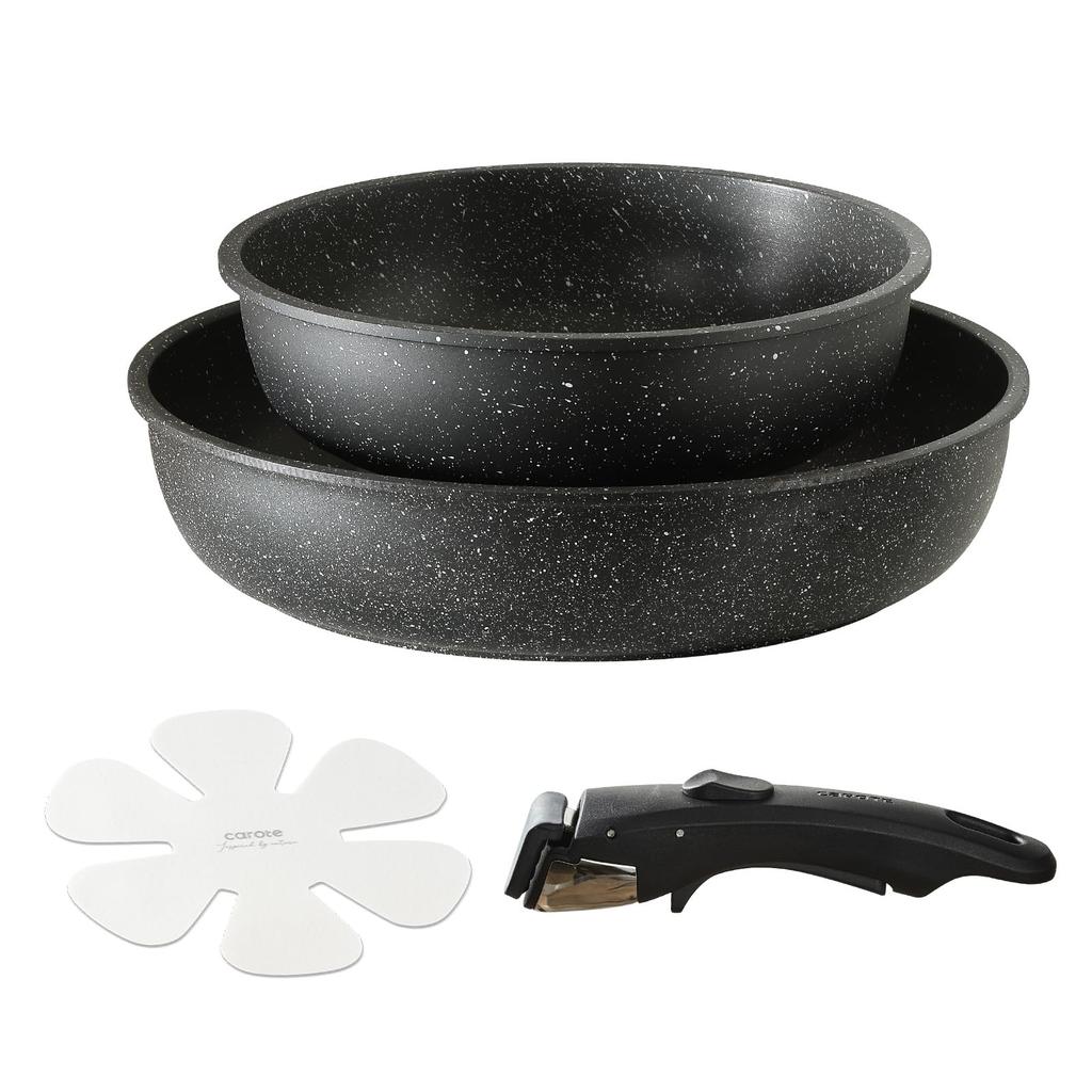 CAROTE 4-Piece Frying Pan Set with Detachable Handle, Induction and Gas Compatible