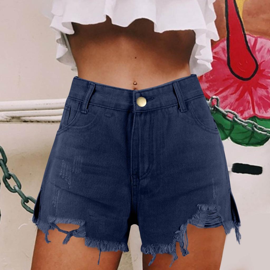 Женские джинсовые шорты с рваной бахромой и высокой талией