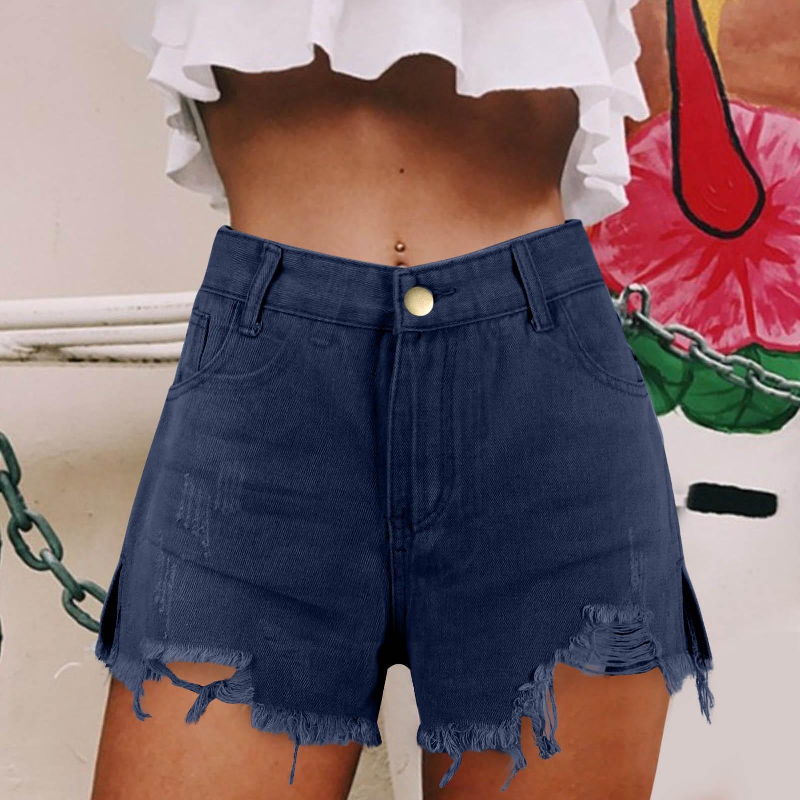 

Женские джинсовые шорты с рваной бахромой и высокой талией XL темно-синий