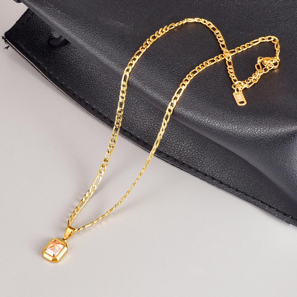 Trendy L182 Blue-Green-Purple Gemstone Necklace for Women - 18K Gold-Plated Stainless Steel Hip Hop Clavicle Chain