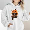 Ladies Spring Autumn Casual Hooded Long Sleeve Big Pocket Halloween Skull Pumpkin Printed Pullover Hoodies Sweatshirt Top