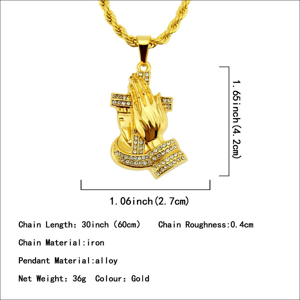 Ornement populaire européen Hip Hop diamant bouddha main pendentif mains de prière collier à la mode pour hommes