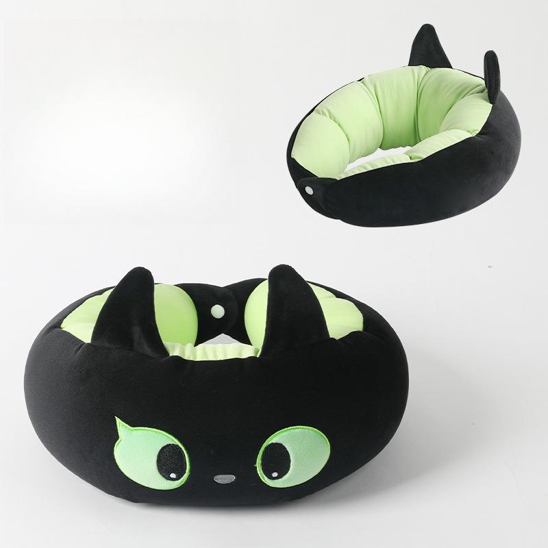 Cartoon U-shaped Pillow Foam Particle Neck Pillow Black Cat Series Company Nap Pillow Hooded Travel Neck Pillow