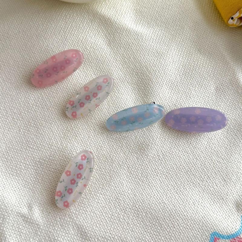 Korean Floral Hair Clip Women Fresh Cute Oval Duckbill Clip Versatile Side Clip Hair Accessories
