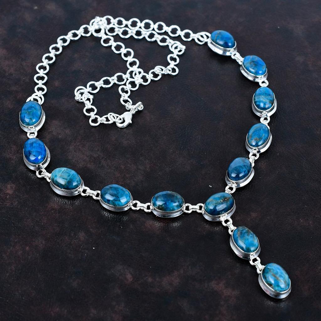 Neon apatite gemstone necklace dainty jewelry 925 sterling silver necklace adjustable chain necklace handmade antique  jewelry gifts for her