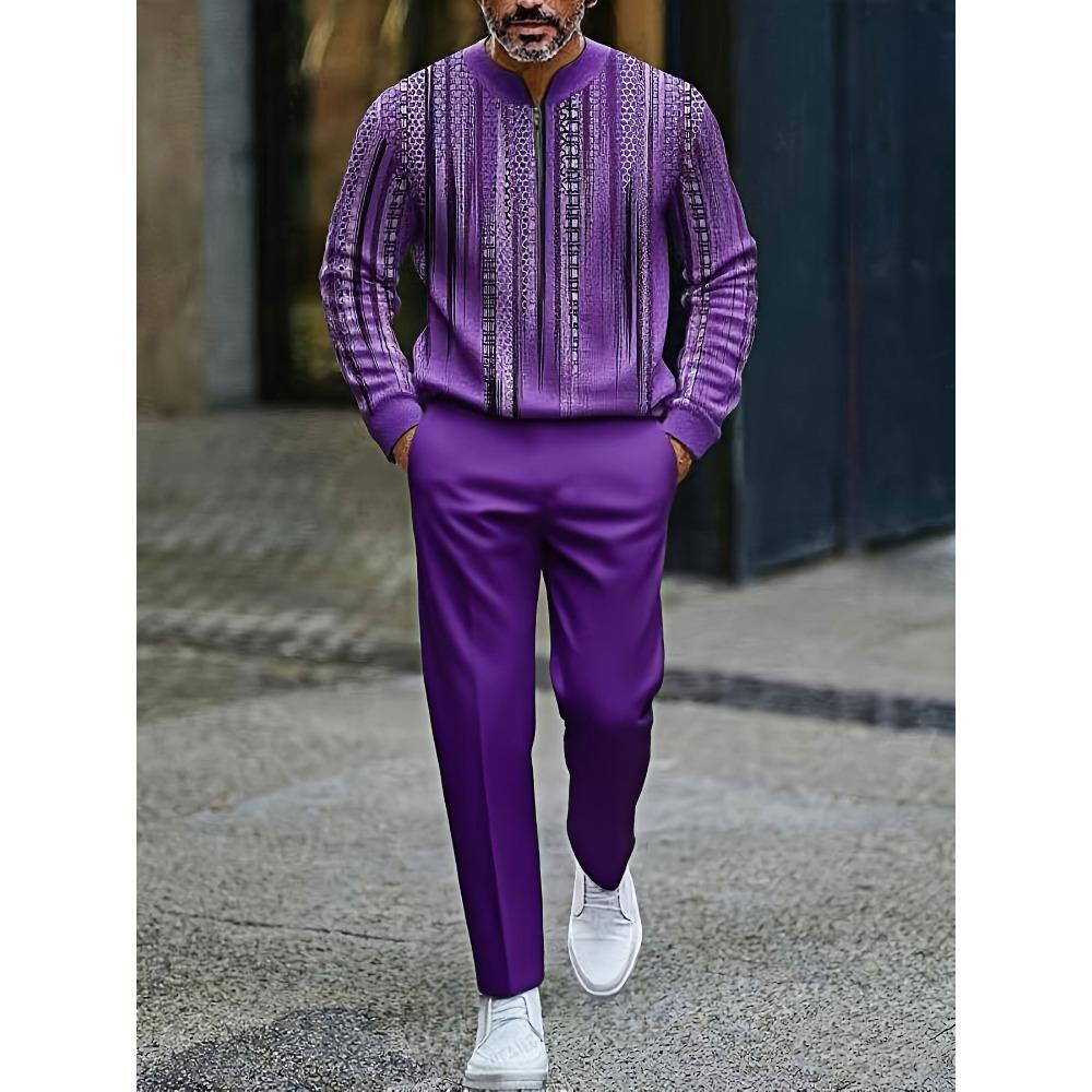 Spring Autumn Fashion Streetwear Men's Long-Sleeved Half-Zipper Stand-Up Collar Casual Sportswear Men's Clothing Two-Piece Set