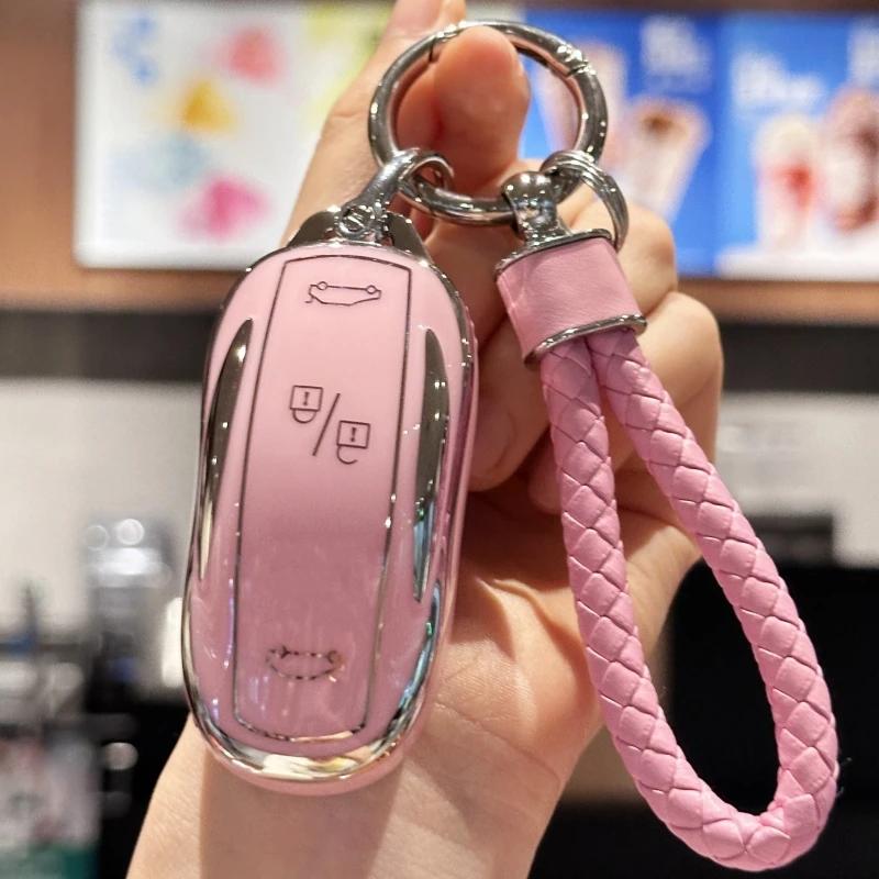 Samolepka na auto Tesla Obal na klíčenku z TPU s poutkem na klíče pro Tesla Model S Model 3 Model Y Ochrana dálkového chytrého klíče