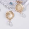 Personalized Light Luxury Simple Fashion Alloy Scallop Imitation Pearl Pendant Ocean Leisure Vacation Style Women's Earrings