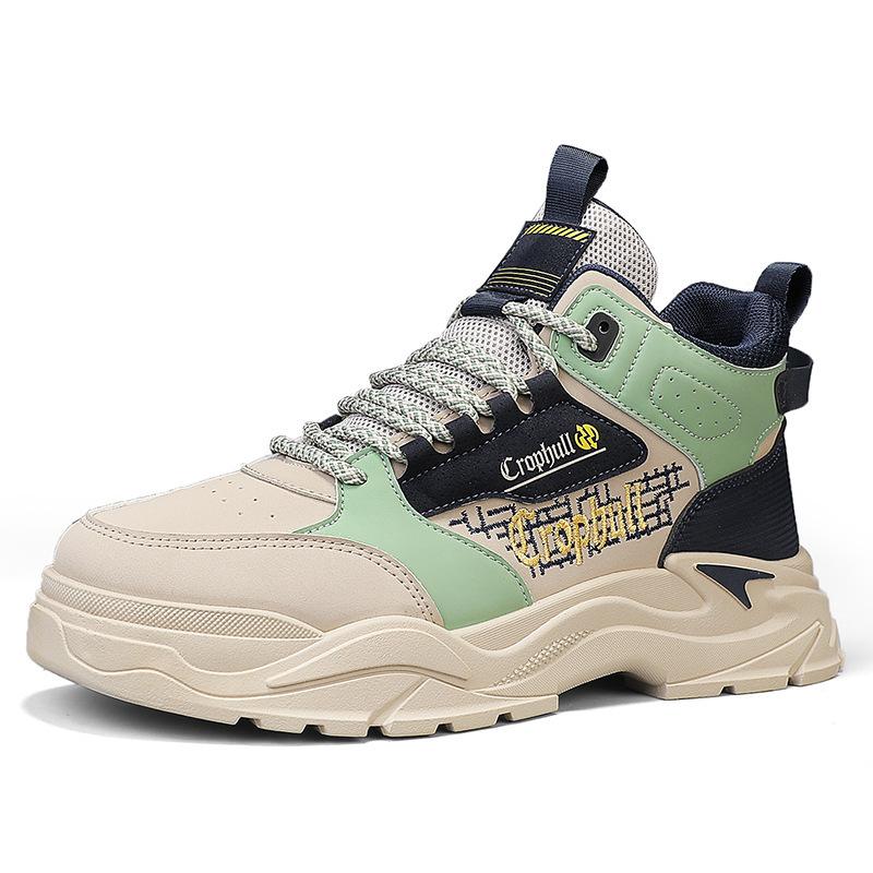 Autumn new youth leather casual sports running shoes heightening dad shoes